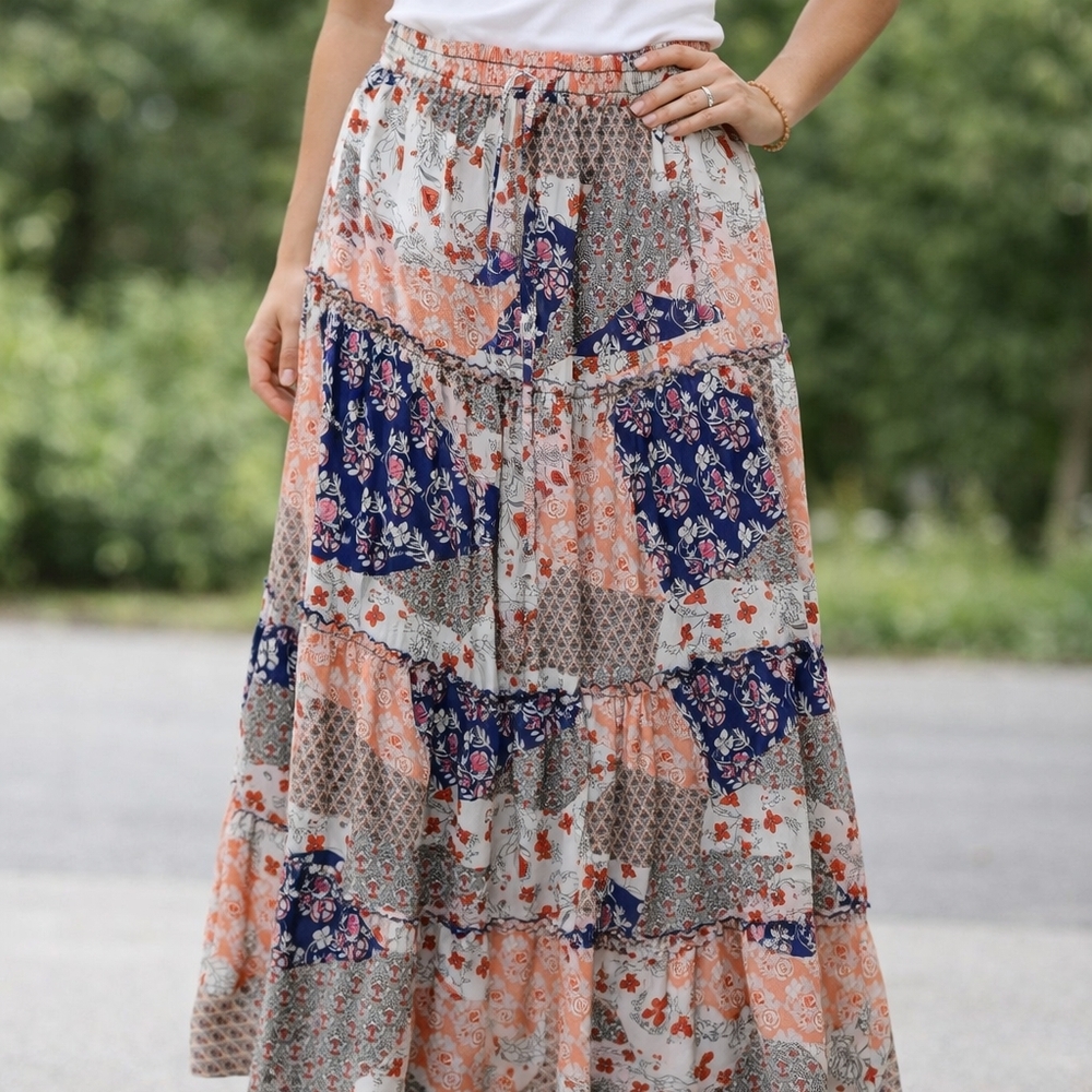 Bohemian Patchwork Maxi Skirt